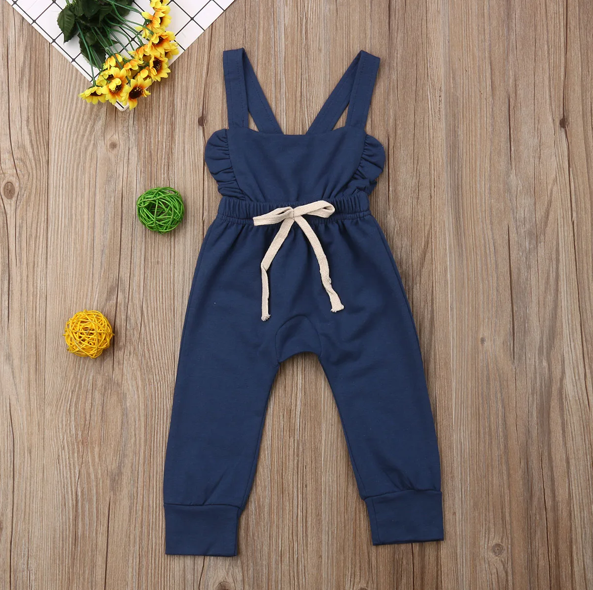 0-3T Baby Summer Clothing Baby Girl Ruffle Bib Pants Kid Romper Toddler Overalls Girls Cotton Outfit Boys Solid Backless Clothes