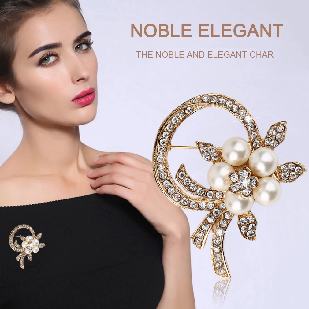 Elegant Fashion Brooches For Women Flower and Heart Design Rhinestone Golden Plated Brooch Pins Luxury Jewelry