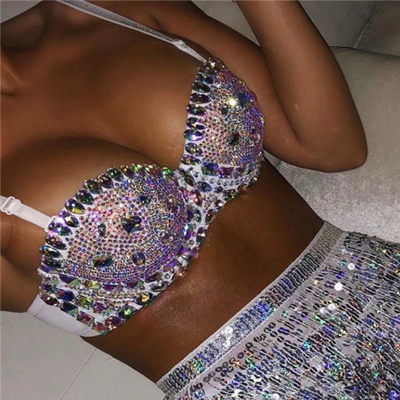 Блестящий комплект из двух предметов женский сексуальный бюстгальтер на