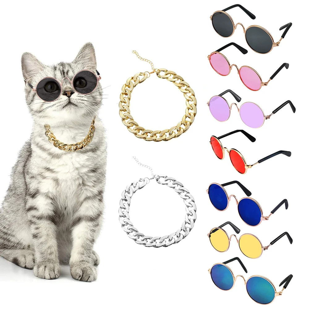 Модные очки для кошек милые круглые солнцезащитные питомцев собак и защиты от УФ
