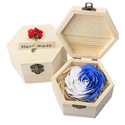 

Special Mother's Day Gift Wood Hexagonal Heart-shaped Gift Box Eternal Flower Box Lipstick-wrapped Jewelry Storage Organizer