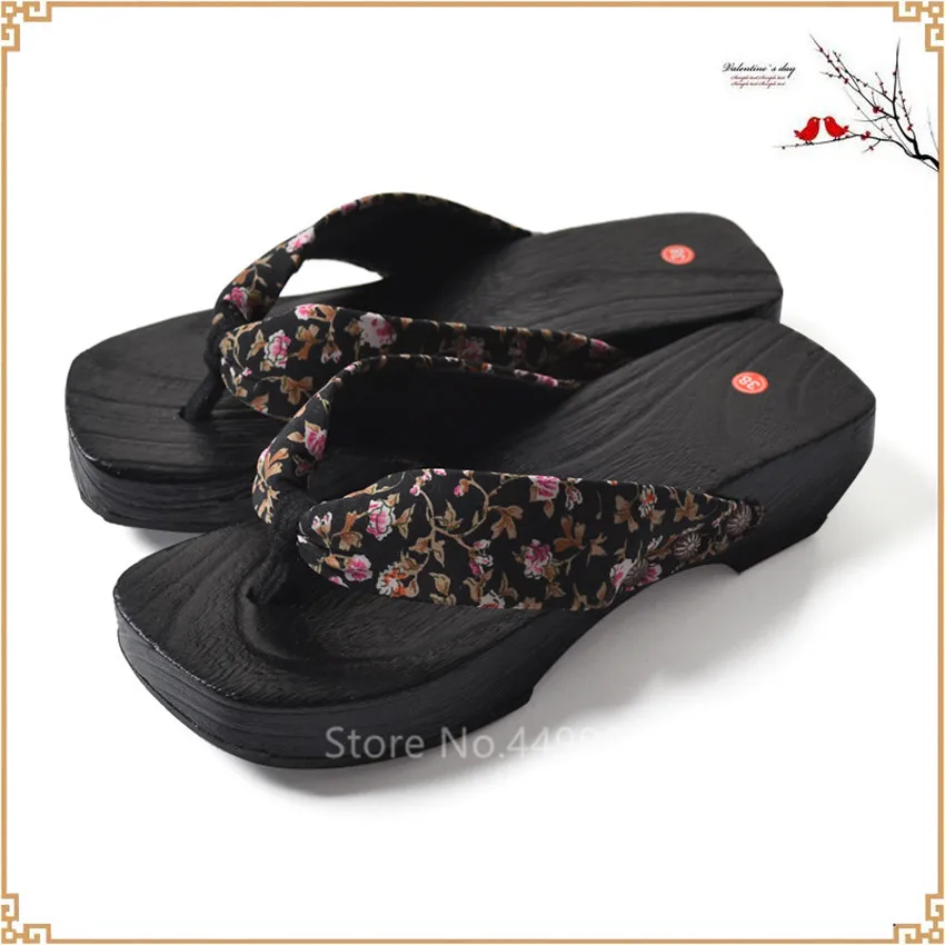 Шлепанцы женские деревянные в японском стиле пляжная обувь с круглым носком