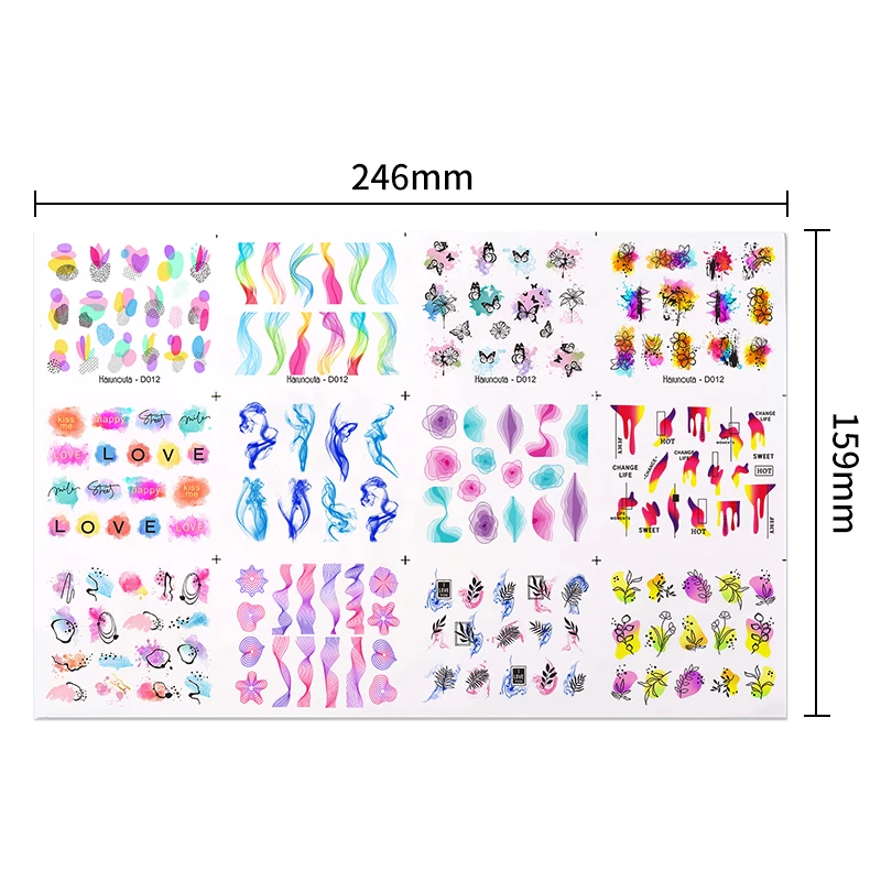 12Pcs/Set Colorful Blooming Waves Nail Water Decals Flower Leaves Lines Stickers Sliders For Nails DIY Manicures Watermark Tips images - 6