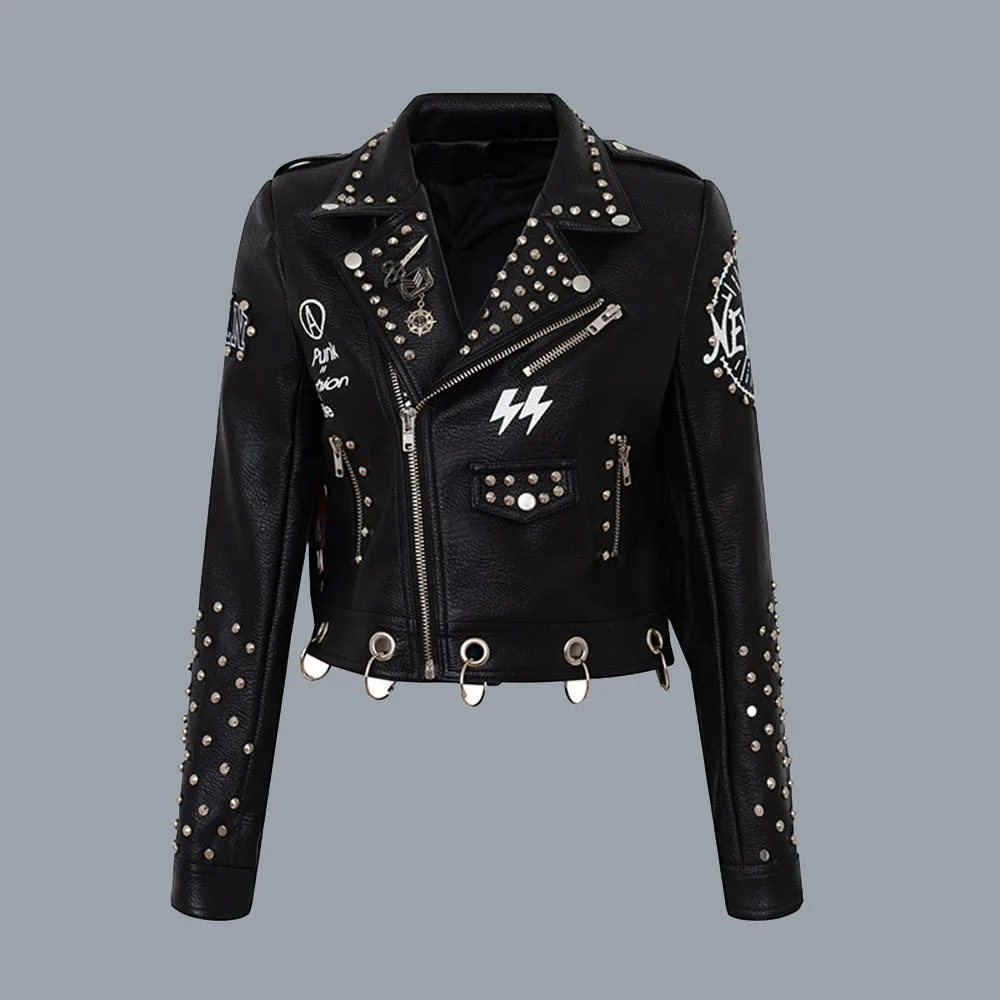 

Short Leather Jacket Autumn Winter New Style Leather Jacket PersonalityGraffiti Female Jacket Female Gothic Leather Outwear Coat