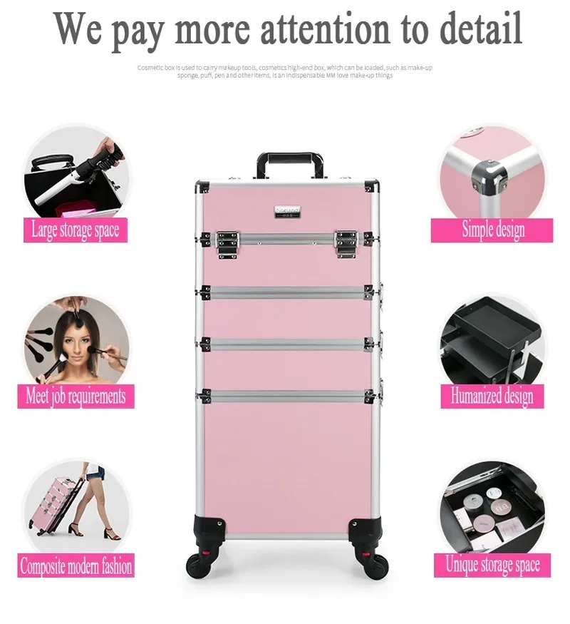 New Women Trolley Cosmetic Bags on Wheel Nails Makeup Toolbox Detachable Foldable Beauty Box Travel Bag Rolling Luggage Suitcase | Багаж и