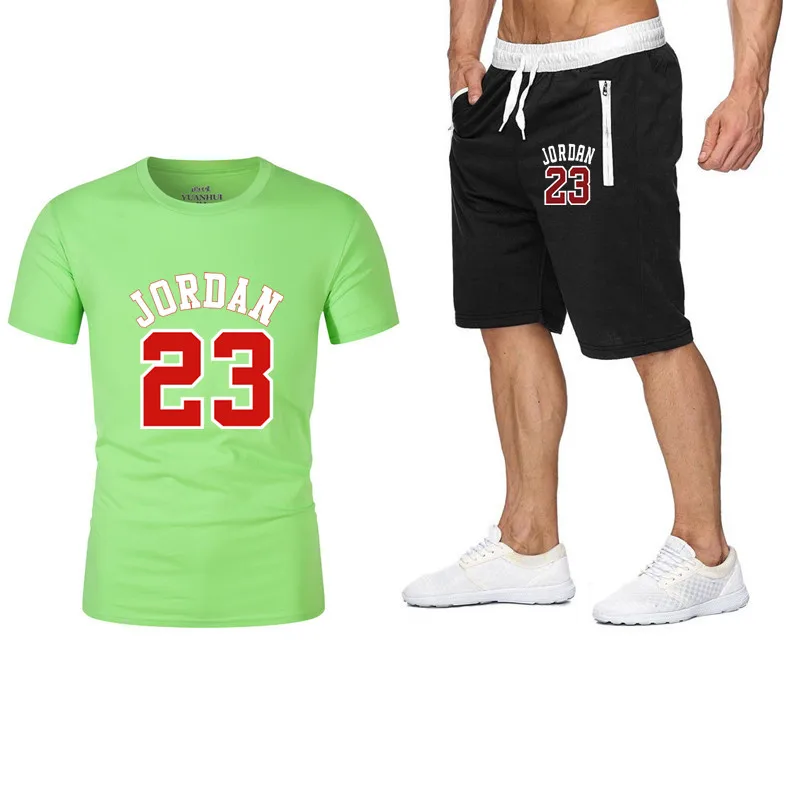 two piece set men outfits jordan 23 t shirt shorts summer short tracksuit sport suit jogging sweatsuit basketball jersey|Мужские