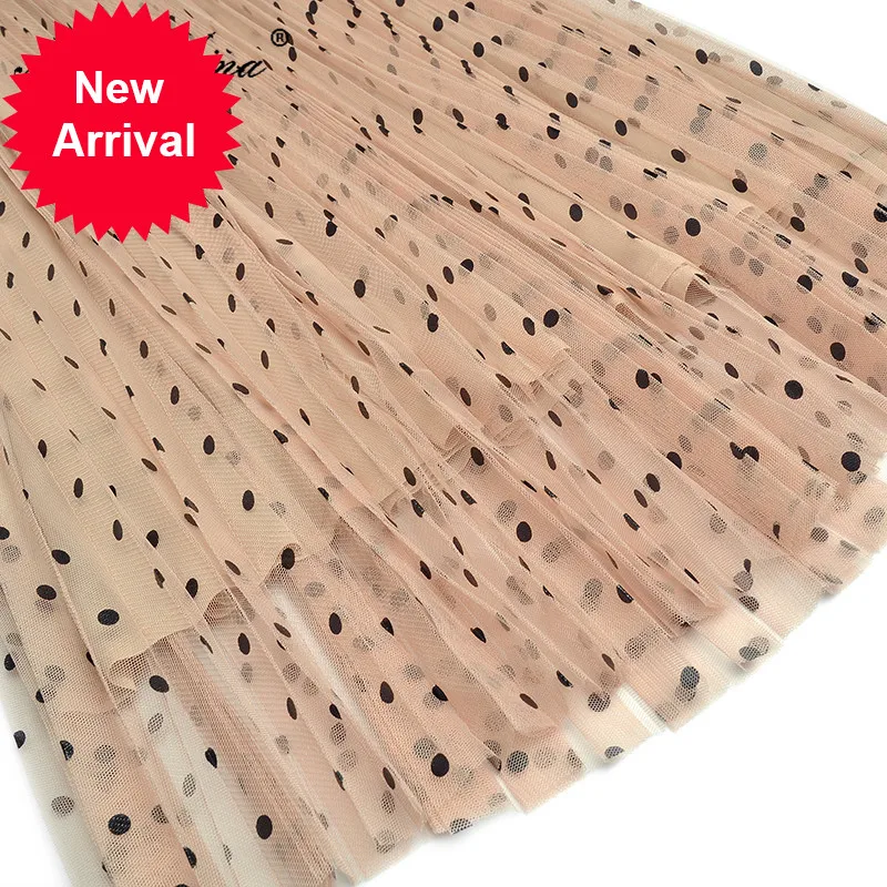 

Fashion Designer dress Spring Women's Dress Stand collar Long sleeve Ruffles Mesh Dots Elasticity Dresses