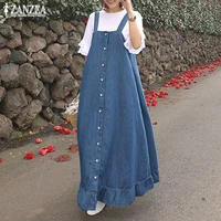 zanzea 2021 flounce overalls dress womens sundress stylish elegant button summer denim bluemaxi vestidos female robe