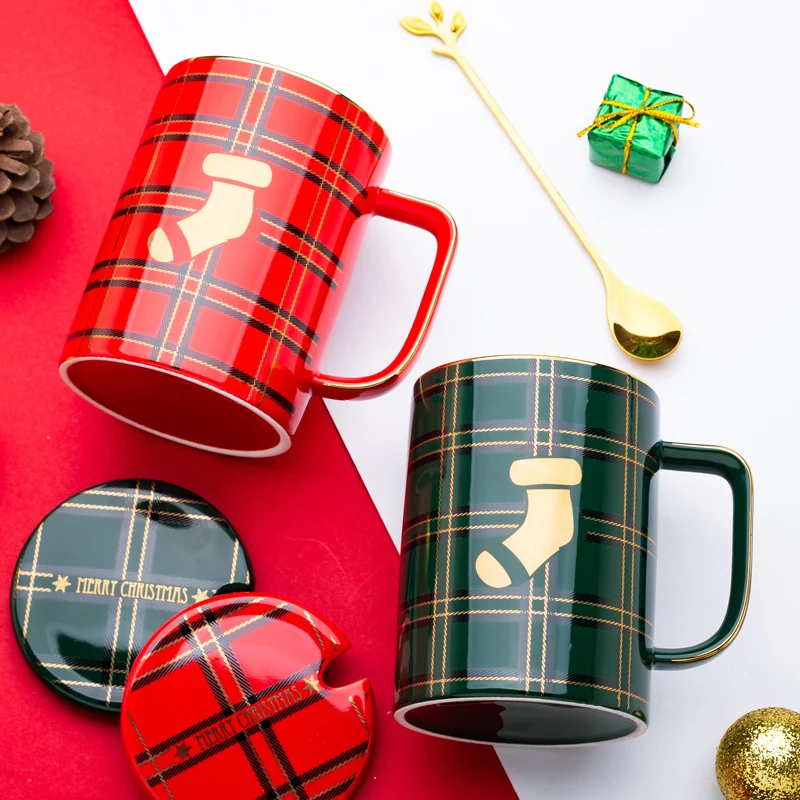 Рождественская керамическая кофейная кружка с крышкой и ложкой Современные