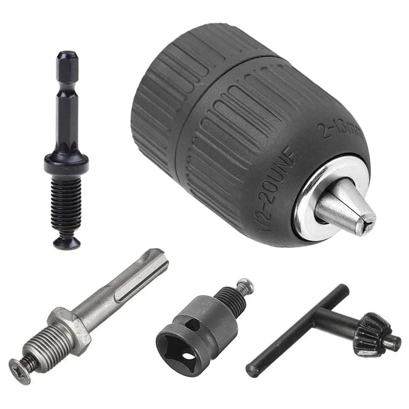 

TOP 5PCS 2-13mm Heavy Duty Keyless Drill Chuck Quick Change Converter 1/2Inch-20UNF Thread with Shank Square Female Adapter