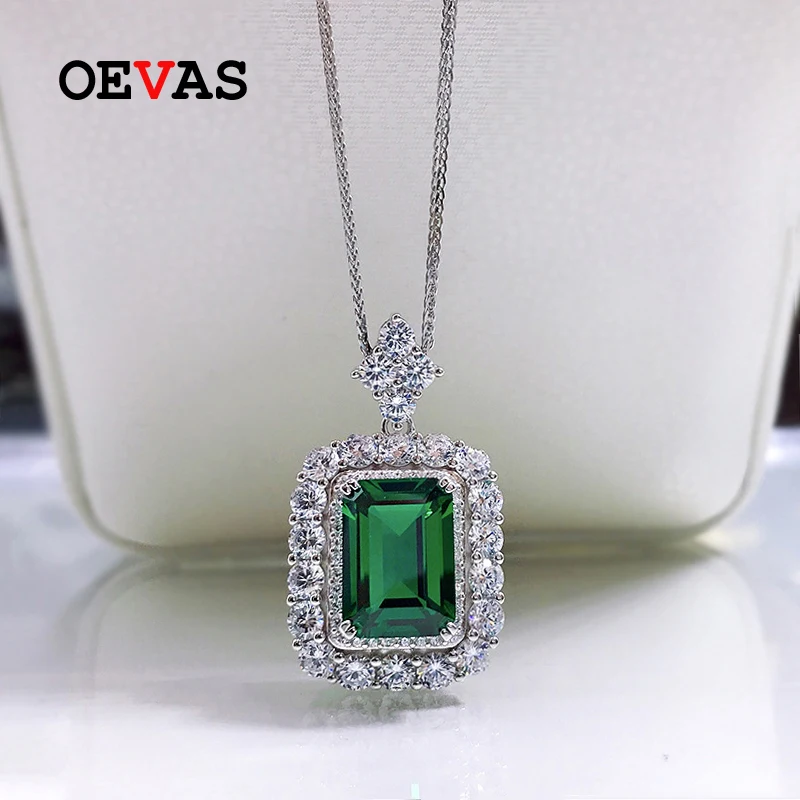 

OEVAS 100% 925 Sterling Silver Ruby Emerald High Carbon Diamond Pendant Necklace For Women Sparkling Wedding Fine Jewelry Gift