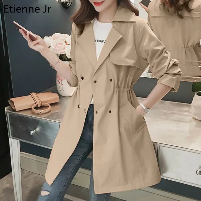 

Etienne Jr Trench Women Solid Triple Breasted Pockets Women Coats Plus Size Loose Slim Fashion Casual Korean Elegant All-match