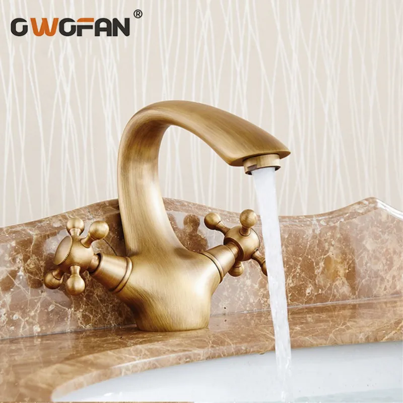 

OWOFAN Bathroom Basin Faucets Dual Handle Antique Sink Tap Deck Mounted Luxuries European Style Retro Vanity Brass Taps S79-326
