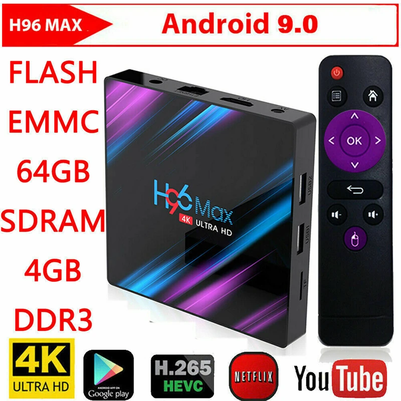 H96 Max RK3318 Смарт ТВ приставка Android 9 0 Media player 2 4 г/5G двухдиапазонный Wi-Fi H96Max 4G 32G/64G 4K HDR
