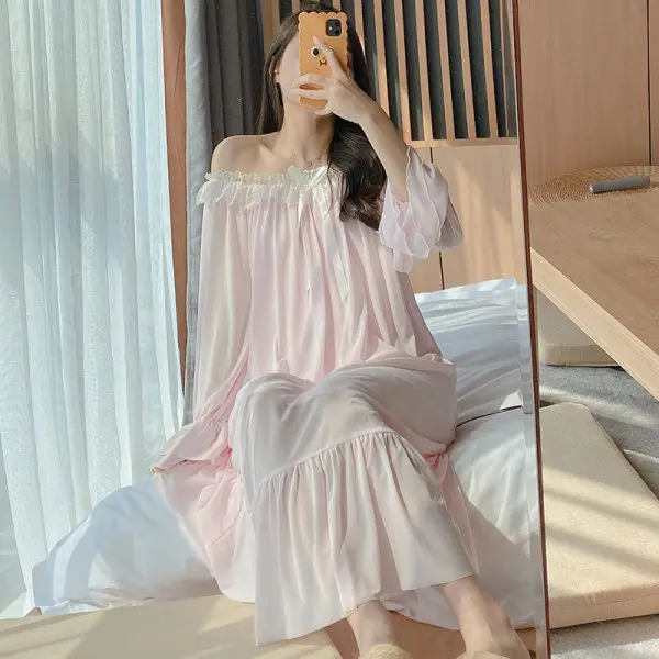 

895# Sweet Cotton Lace Ruffle Gauze Maternity Night Dress Spring Summer Nightwear for Pregnant Women Pregnancy Home Sleepwear