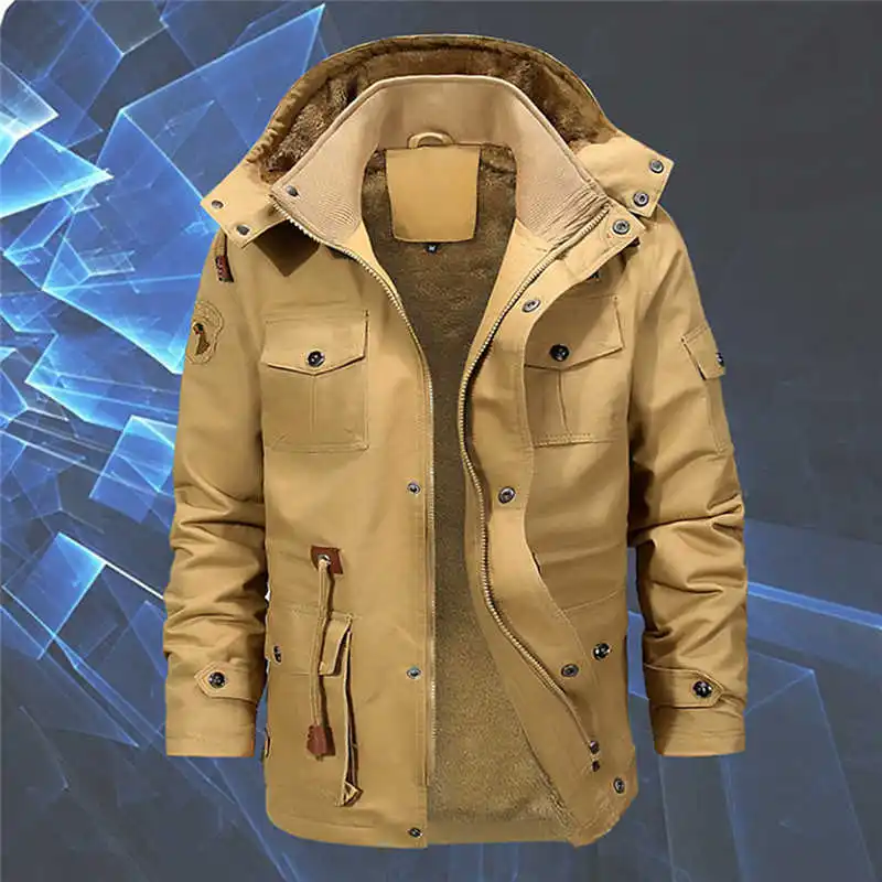 

Теплая куртка-бомбер, Мужская Толстая куртка с капюшоном, зимнее пальто на молнии с меховой подкладкой в стиле милитари