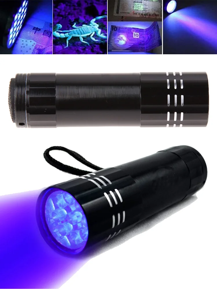 

Светодиодная УФ-вспышка, Ультрафиолетовый фонарь, черная алюминиевая мини-лампа с 9 светодиодными лампами, функция масштабирования светиль...