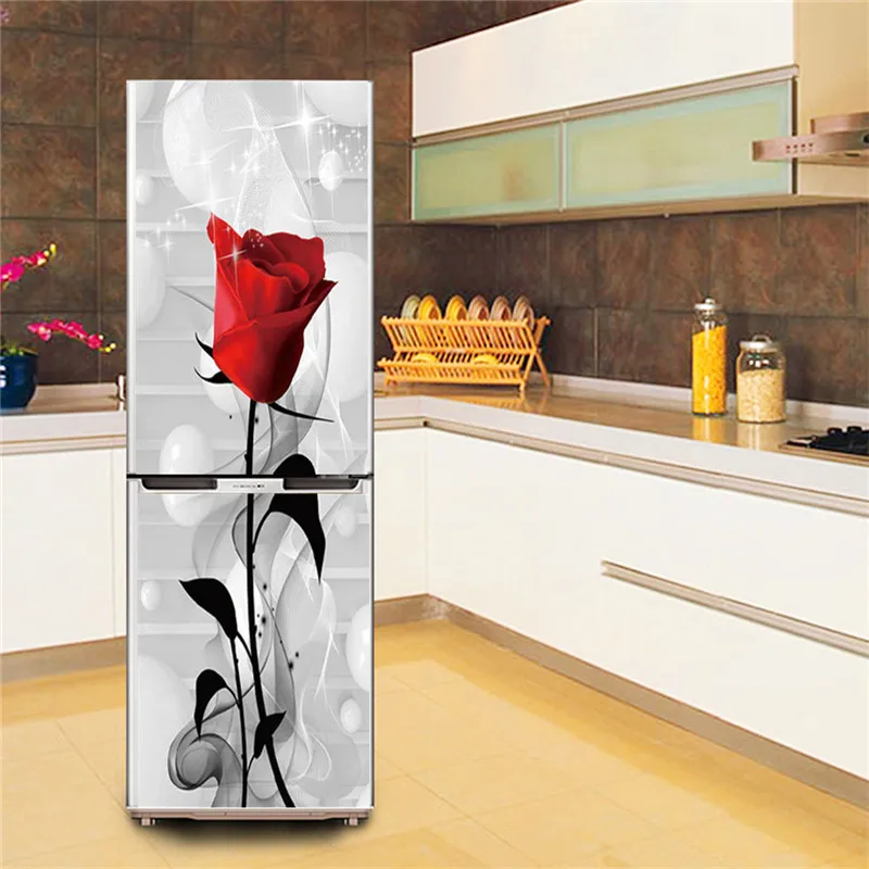 Decorazioni per la casa frigorifero ristrutturazione carta da parati fiore di rosa rossa bottiglia di birra vegetale arte cucina frigorifero adesivo pellicola autoadesiva