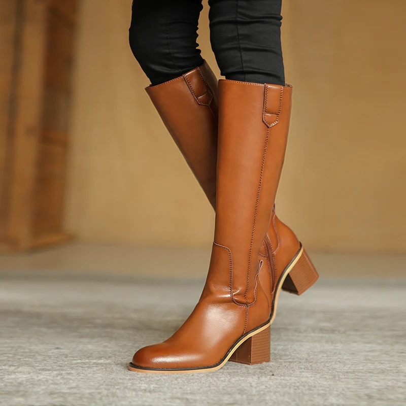 

MORAZORA 2021 New arrival knee high boots thick heels round toe winter women boots high quality solid color ladies shoes