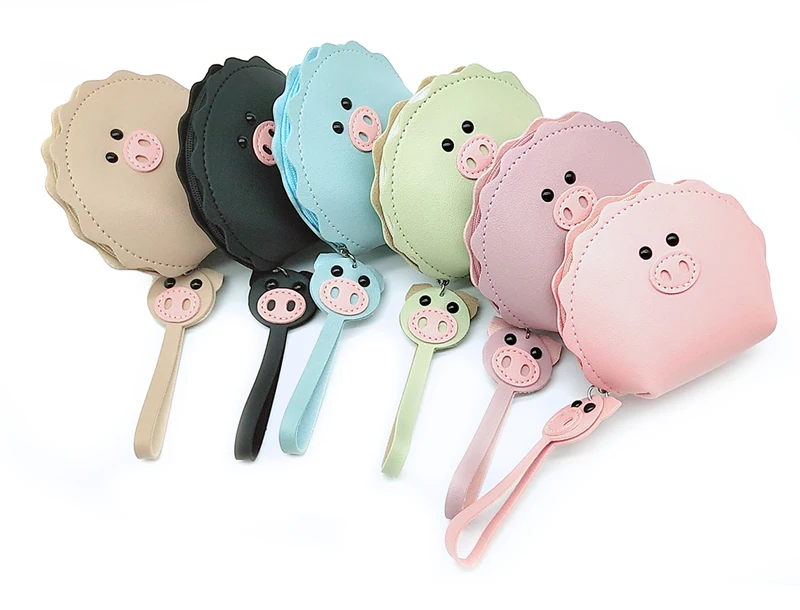 Кошелек для монет из искусственной кожи с рисунком поросенка из мультфильма, прозрачный кошелек, кошелек для мелочи на молнии, подарок для девочки, мини-кошелек, кошелек для карт, держатель для карт