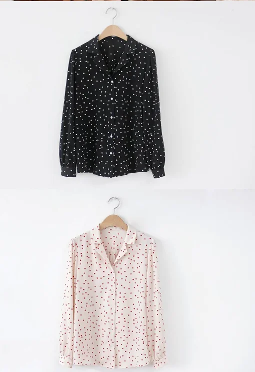 

S-XL Spring femme Casual print Women Shirts Loose Long Sleeve Patchwork Women dot Blouses Female Top vetement femme