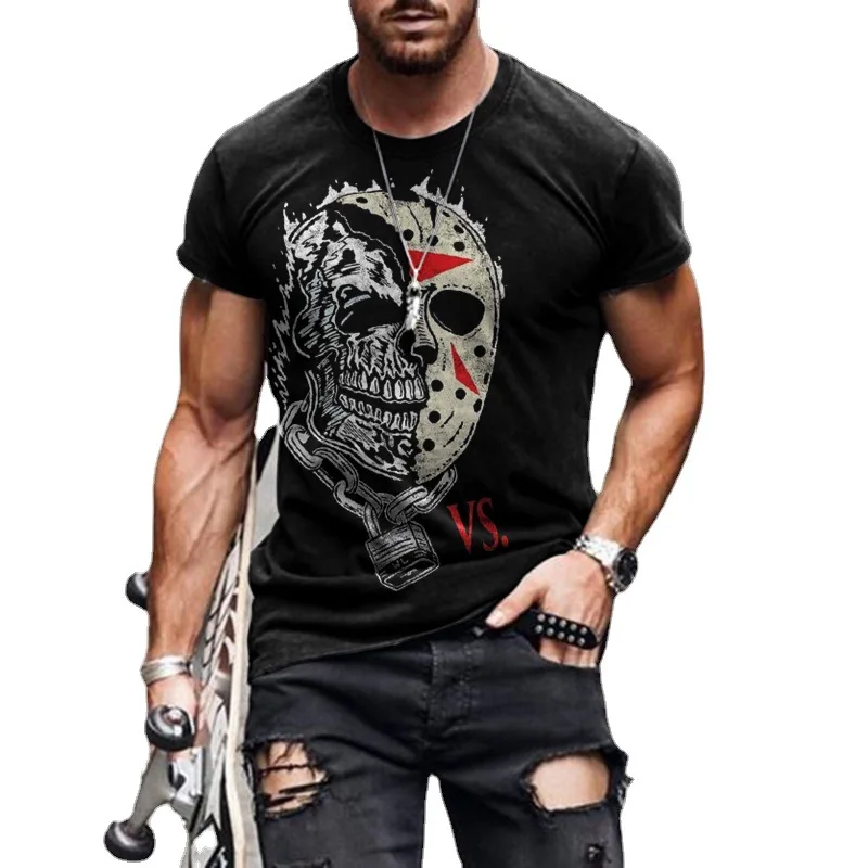 

European and American Leisure Loose T-shirt Youth Casual Short-Sleeved Men's T Shirt Gangster Shirt