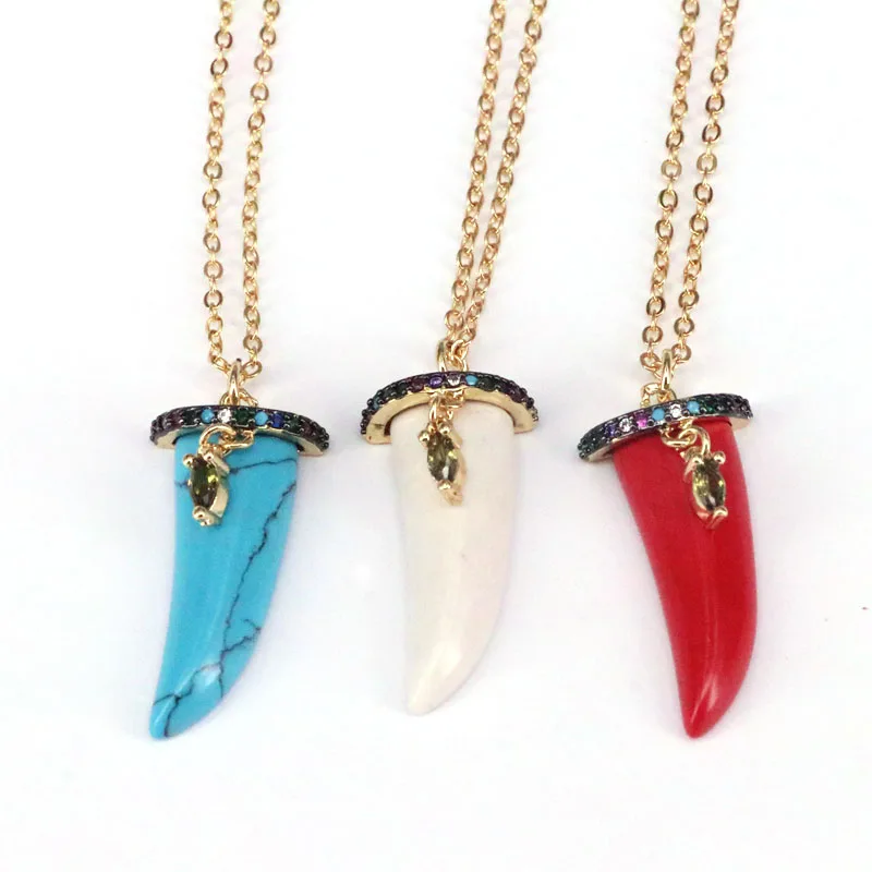 

5 шт., черный белый красный синий рог быка камень подвеска микро паве амулеты в разноцветной