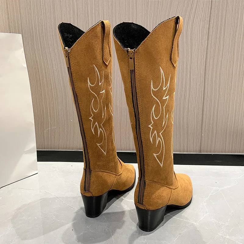 

2021 New Western Cowboy Boots Children's Long Boots Pointed Toe Retro British Style Retro High Barrel Knight Boots