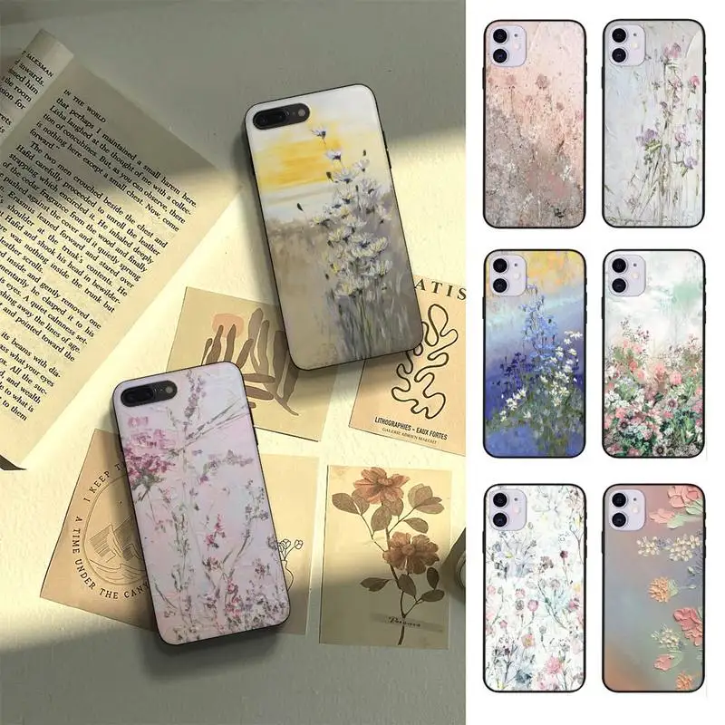 

Vintage Paint Flowers Cover Black Phone Case Fundas Shell Cover For Samsung A51 A52 A71 A72 A80 A91 A20E A32 A31 A21 A11 For S21