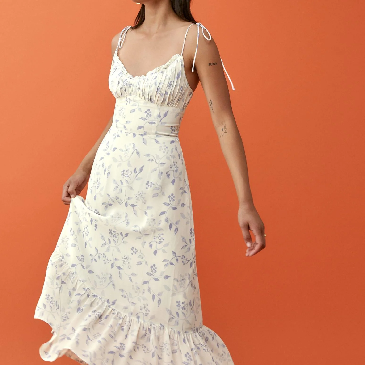 

Vintage floral dress women summer sleeveless dresses korean style ruffle dress elegant midi dresses ruched backless dress blue