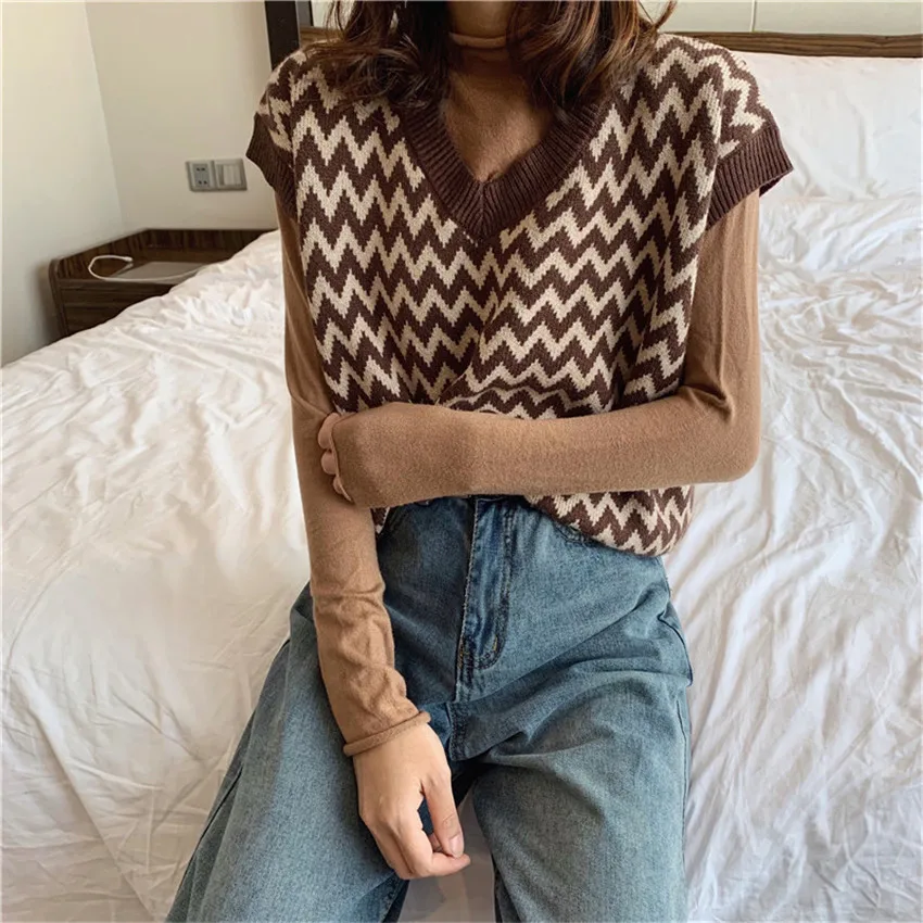 Шикарный модный клетчатый полосатый вязаный жилет женский свитер укороченный