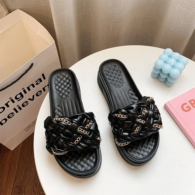 

Women's summer 2021 new Korean versatile thick bottomed flat casual slippers