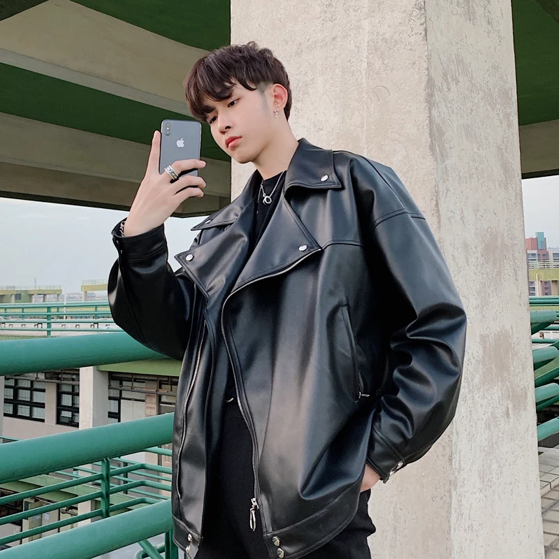 Куртка мужская кожаная на молнии маленький Повседневный пиджак свободного