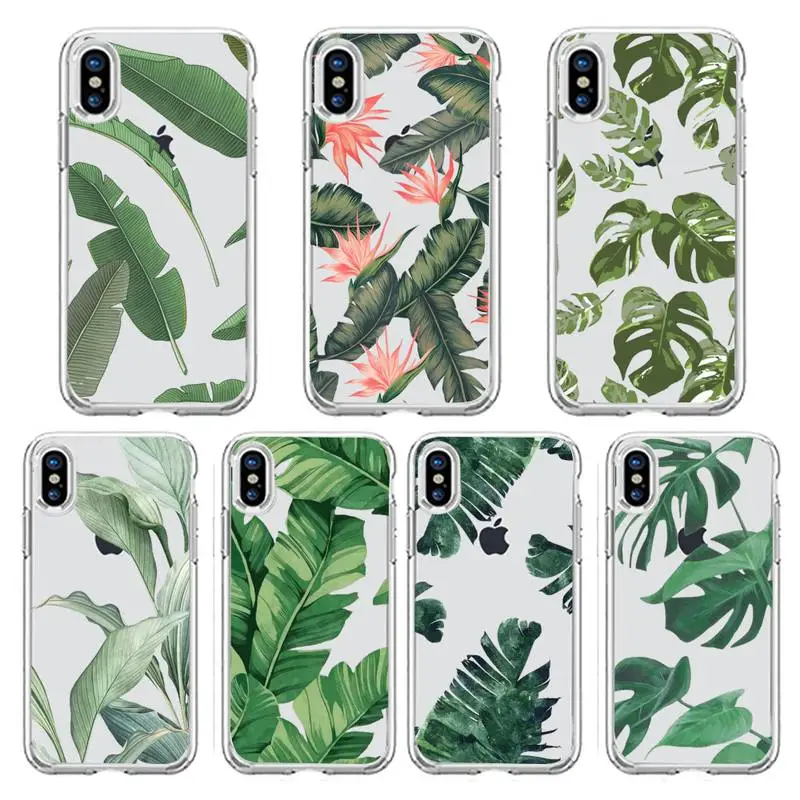 

Banana leaves Phone Case Transparent soft For iphone 13 12 11 8 7 plus mini x xs xr pro max