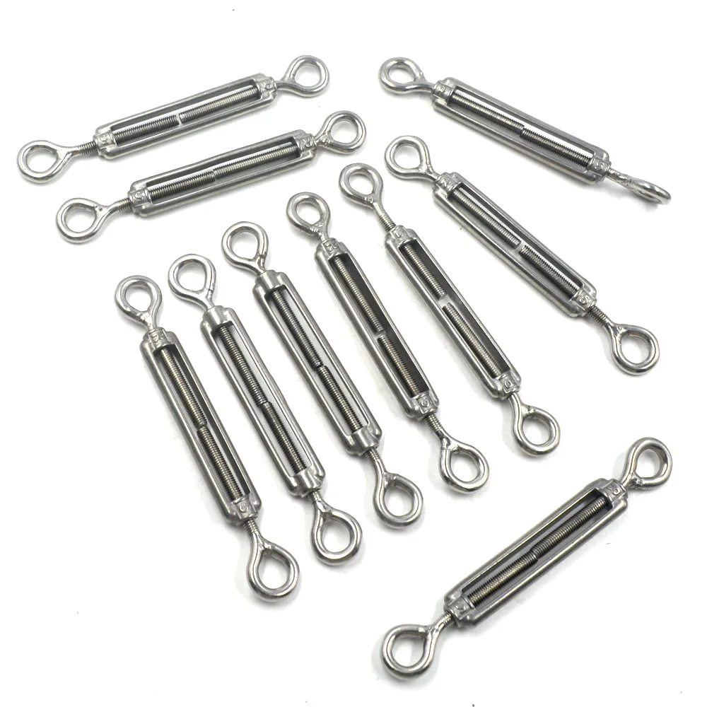 

Silver 304 Stainless Steel European Style Eye to Eye M5 Turnbuckles Adjustable Wire Rope Tensioners Pack of 10