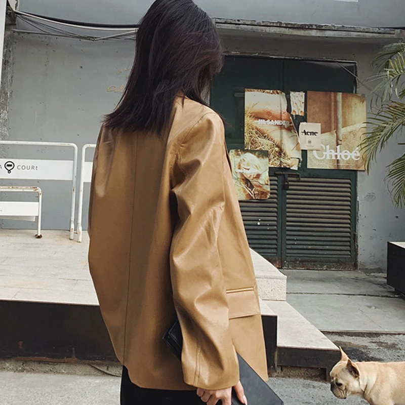 Женская куртка из искусственной кожи с поясом дизайнерская повседневная верхняя