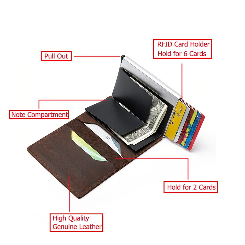 zovyvol 2021 real leather rfid card holder new card case clutch pop up wallet genuine leather aluminum box slim thin smart free global shipping
