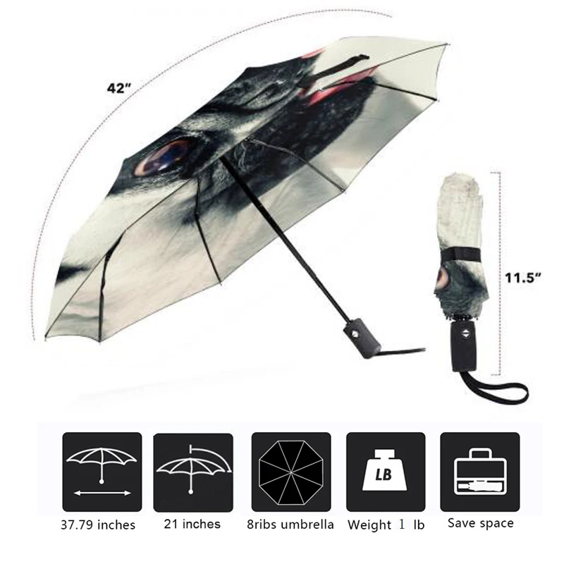 Автоматический зонт с рисунком бульдога три складных зонтика Классические