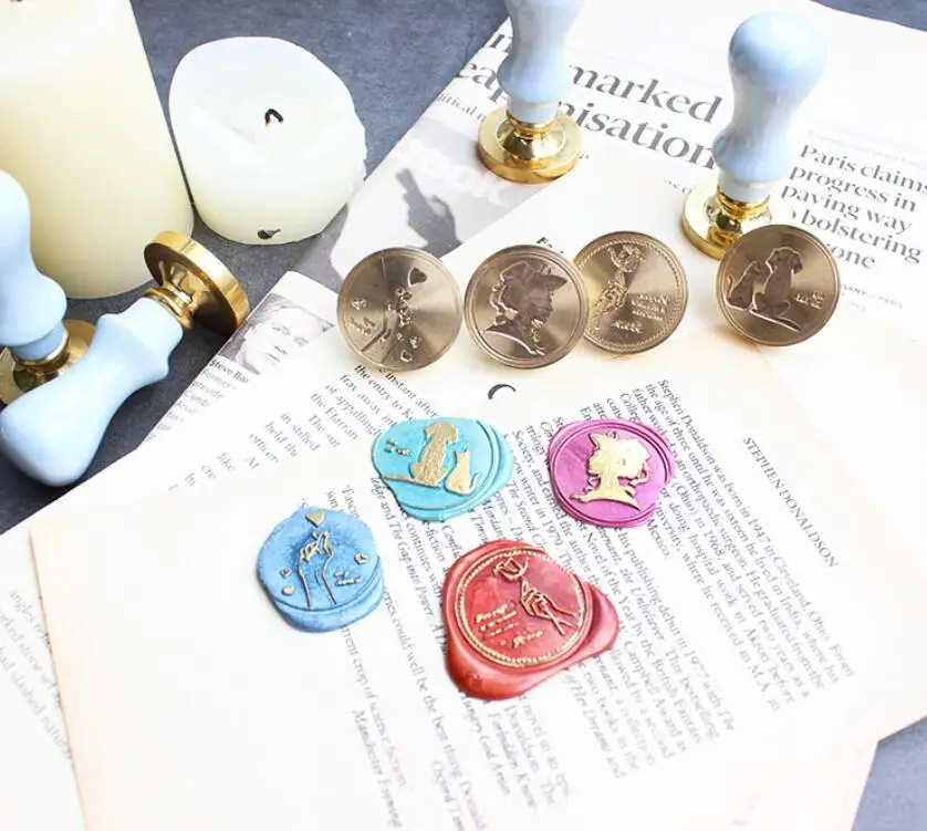 Штамп для печати с деревянной ручкой в форме сердца Женщины кошки и собаки жеста