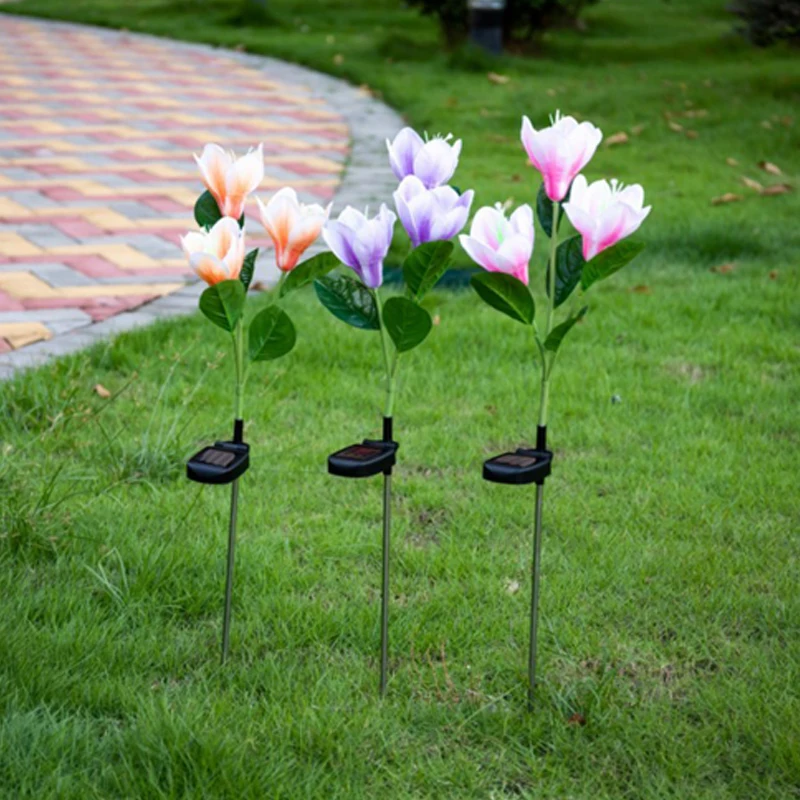 Светильник с цветком на солнечной батарее лампа для газона 3 светодиодами