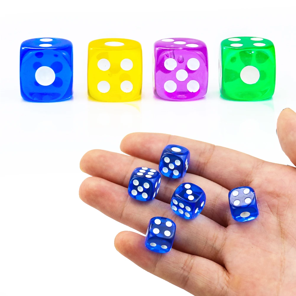 10PCS Transparent Dice Acrylic 6 Sided 10mm D6 Round Corner Digital Point Dice for Bar Club Party Family Board Games Accessories