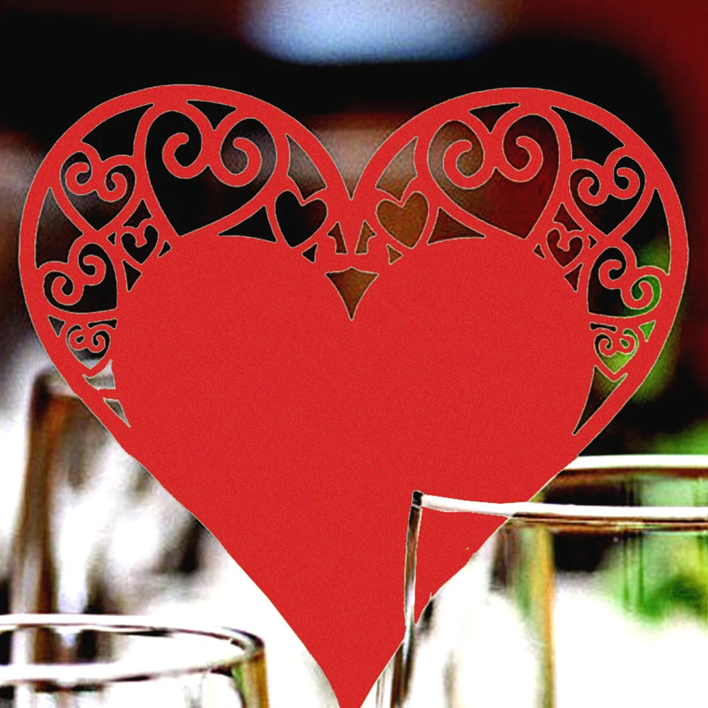 Горячие 50 шт бумажные именные карточки полые в форме сердца бокал для вина