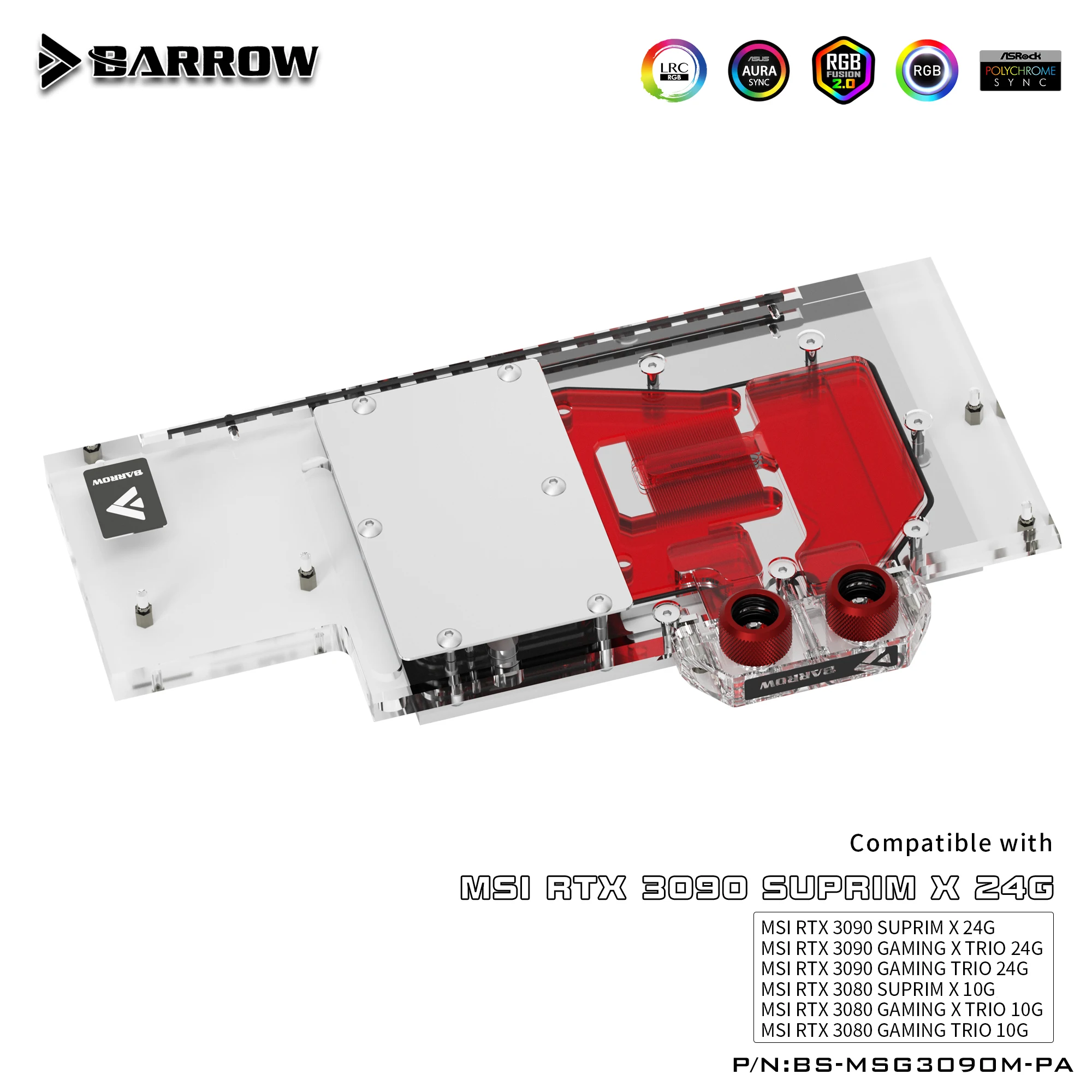 Водяной блок Barrow 3090 3080 GPU для MSI RTX 3090/3080 GAMING X TRIO кулер с полным покрытием ARGB BS-MSG3090M-PA