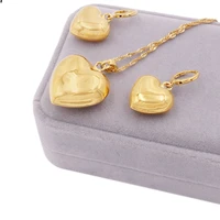 simple style heart women pendant earrings jewelry set yellow gold filled smooth romantic gift