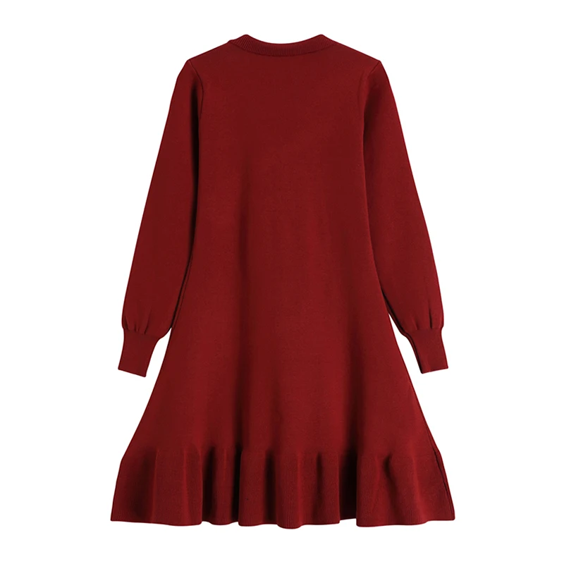 Винтажные вязаные платья шелковый шарф бандажный воротник длинный рукав-фонарик