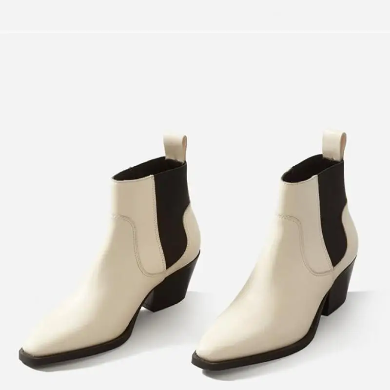 

Женские ботинки в европейском и западном стиле, короткие ботильоны из натуральной воловьей кожи на толстом каблуке, зима 2021