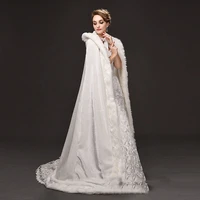 top quality winter long capes with faux fur edge hooded bridal wedding cloak white bride poncho wraps