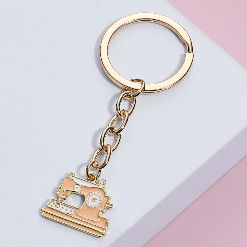 

New Cute Sewing Machine Keychain Alloy Tool Key Ring Enamel Key Chains Dressmaker Gifts For Women Girls DIY Jewelry Handmade