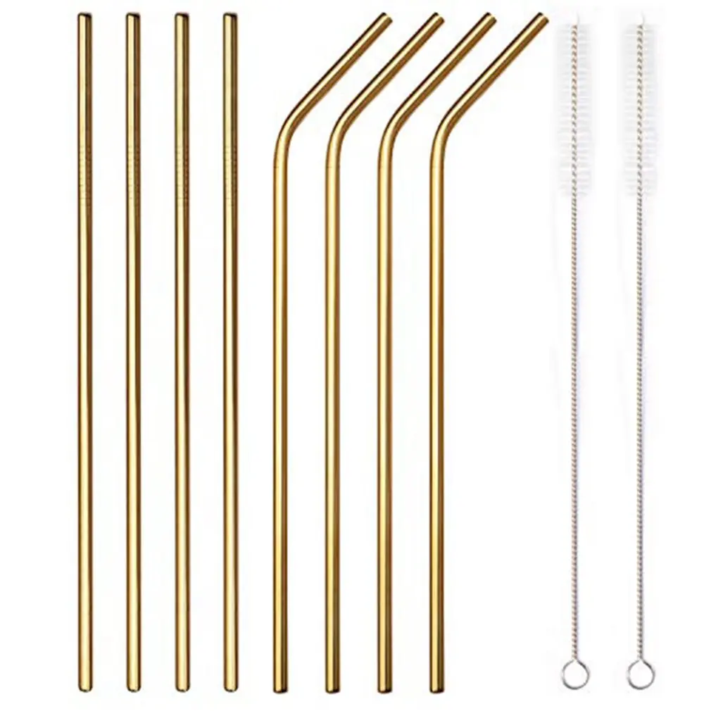 Портативный 304 соломинки из нержавеющей стали позолоченные края закрытые