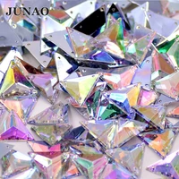 junao 17mm sewing crystal ab tri angle rhinestones flat back crystal stones applique sewn fancy strass for clothing crafts